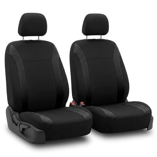 FH Group FB054102 Cosmopolitan Flat Cloth Pair Set Car Seat Covers, Airbag Compatible, Beige/Black Color w. Gift -Fit Most Car, Truck, SUV, or Van