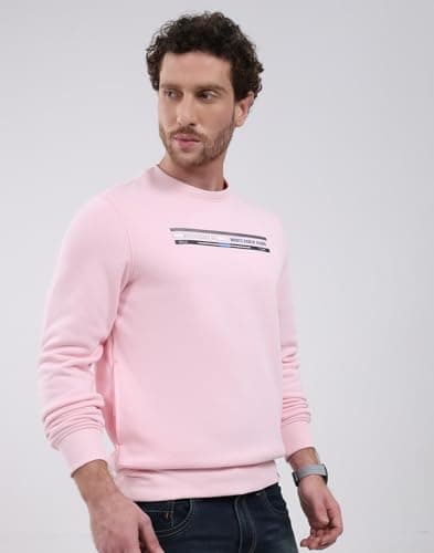 Monte Carlo Men Regular Fit Round Neck Printed Pull On Closure Full Sleeve Sweatshirt | Stylish Casual wear | Cozy Winter Hoodie | Comfortable Layering Outfit | Winter Sweatshirt for Men's Pink L 3