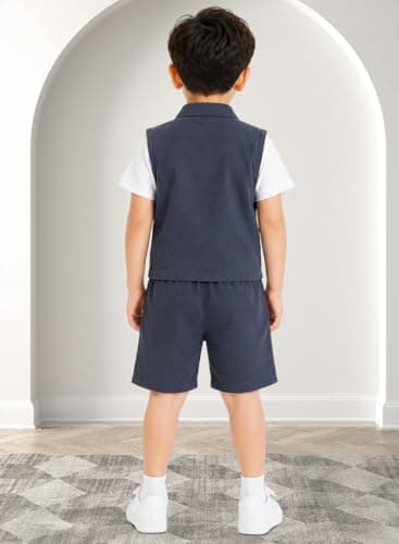 3BROS Kids Cotton Shirt Shorts Set for Boys Kids Clothing/Boys Clothing Set (Party/Festive) Wear (Navy Blue, 7-8 Years) 4