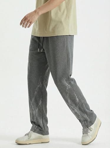 Men's Printed Sweatpants, Drawstring Waist, Straight Leg, Casual Street Style (in, Alpha, M, Regular, Grey) 3