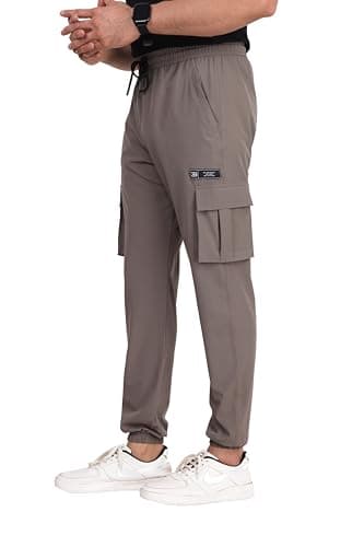 Big Button Men’s Cargo Joggers Trackpant | Lightweight Nylon Lycra Stretch Pants with Pockets | Casual, Sports, Travel & Streetwear