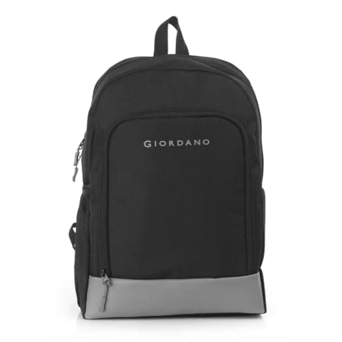 Giordano Unisex 14-inch Laptop 16L Backpack | Durable Polyester with Breathable Mesh Back | Minimalist Lightweight Professional Design for Office, Travel, School and College | Black