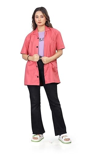 AREEVANZ Women's Cotton Medical Lab Coat, Half Sleeve, 3 Pockets, Professional Medical Uniform, Pink (Peach Pink, L)