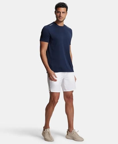 Jockey MV20 Men's Recycled Microfiber Elastane Stretch Straight Fit Solid Shorts with Stay Fresh Treatment_White_M 4