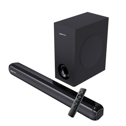 amazon basics 90W Soundbar with Wired Subwoofer | 2.1 Channel Home Theatre|Bluetooth 5.3, HDMI ARC, USB, AUX | Deep Bass Subwoofer | Remote Control | Soundbar for Smart TVs, Gaming & Music (Black)