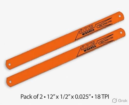 MIRANDA High Speed Steel Hand Hacksaw Blade 12 inch x 1/2 inch x 0.025 inch 18 TPI Orange Pack of 2 for Metal and Plastic Cutting 4
