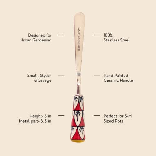 Lazy Gardener Stainless Steel Khurpi for Gardening | Khurpi & Hand Tool for Soil Tilling | Rust-Free Soil Tilling Tool for Small Pots | Red & Yellow 3