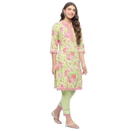 Rangriti Women Green Cotton Straight Set_40 3