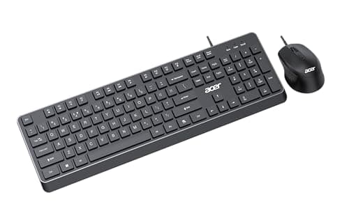 Acer OfficeMate Wired Keyboard Mouse Combo | Full Size 104 Keys Keyboard with Multimedia Keys | 1200 DPI Optical Mouse | USB Plug & Play | Silent Typing | Ergonomic Design | Windows Compatible I Black