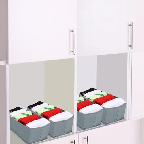 DOUBLE R BAGS Clothes Drawer Organizer for Jeans, Sweaters, Dresses & T-Shirts | Folded Clothes Wardrobe Storage Box | Grey, 26x17x36cm | 5 Compartment | Pack of 2 4