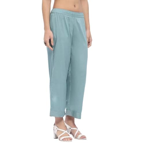 Biba Women Dull Blue Viscose Rayon Straight Palazzo_M 4