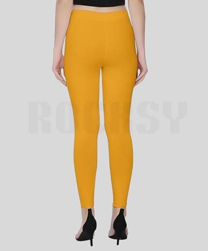 ROCKSY Tailored Cut & Slim Fit Solid Stretchable Cotton Mustard Yellow Leggings for Women Ankle Length with Wide Elastic Waistband |Western and Ethnic wear Ankle Length Leggings |Fashionwear|Size_L| 4