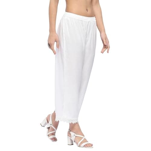 Biba Women Off White Viscose Rayon Straight Palazzo_XL 3