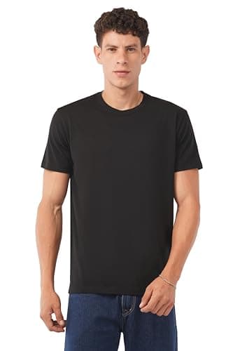 tinies Men's Cotton Crew Neck T-Shirt | Regular Fit Plain Solid Half Sleeve | Comfortable Casual T-Shirt for Men Cotton Tee Black