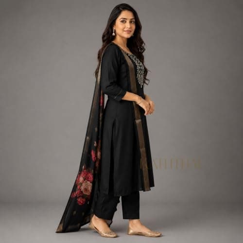 Kaththai Women Embroidered Kurta and Pant Set with Dupatta | Ethnic Suit Set for Women | Floral Printed Organza Dupatta | Festive, & Traditional Kurta Set 3