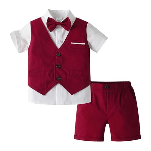 Hoscotch Boys Solid Red Short Sleeves Formal Set For Ages(12-18 Months)