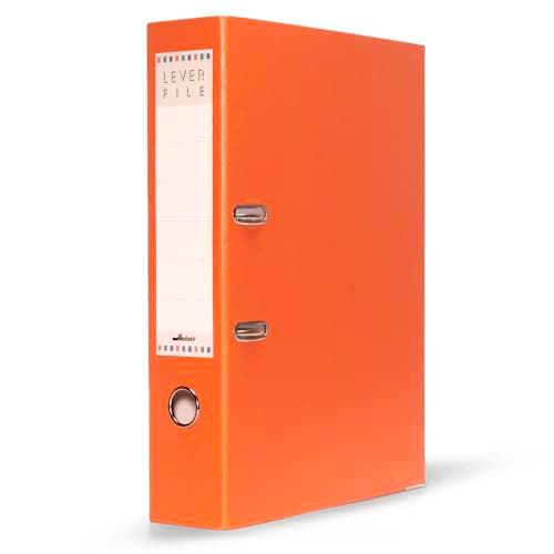 Mahavir Premium – 2D Lever Arch File – Foolscap Size (216mm x 343mm) (8.5inch x 13.5inch) – 70mm(2.75 inch) Nickel Plated Clip – Vinyl Coated Cover Material & Rado Lock – Pack of 2 – (Orange + Green) 3