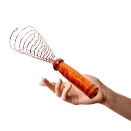 Wooden Handle Egg Beater Whisk | Stainless Steel Spring Coil Hand Blender | Manual Kitchen Whisk Mixer for Eggs, Coffee, Milk, Batter & Cream | Easy Grip Handle | Rust Resistant 3