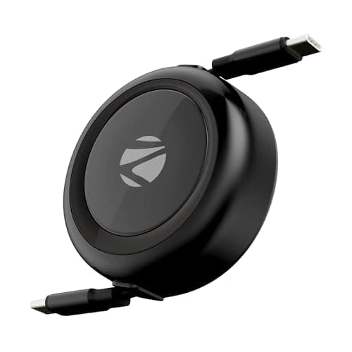 Zebronics Type C - Type C Retractable Cable, 60 Watts, Upto 480Mbps Data Sync, Fast Charging, 1 M, Compatible with iPhone 15 & 16 Series, iPad, MacBook, Samsung, Android (Wattz 60RCC1, Black)
