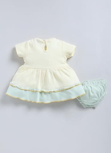 Smart Baby Cotton Frock Set for Baby Girl – Stylish Soft Dress with Bloomer & Headband | 9-12 Months | Mint and White | Pack of 1 2