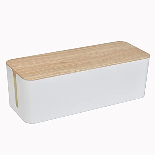 TIPAKKA cable wire organizer box cable manager box for office,home (wooden, white big) size: 40.5 * 15.7 * 13.6 cm