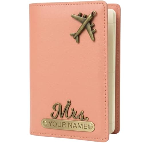 Zift Custom Name & Charm Faux Leather Passport Cover - 4 Card Slots Travel Organizer for Men & Women - Slim Passport Protector - Best for Diwali Birthday Farewell Return Corporate Gifts (Peach)