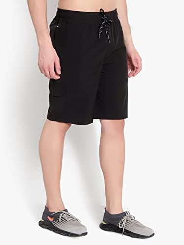 John Ally Athletic Sports Cargo Shorts for Men with Zip Pockets and Elastic Waistband Quick Dry Lightweight Activewear.(Jet Black - XL) 2