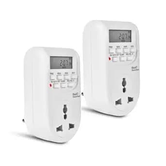 Blackt Electrotech BT41P3 24x7 Digital Programmable Timer Socket (2 Pack) | 3-Pin Plug | 16 ON/Off Settings LCD Display Auto Power Control for Mobile Charging, Lights, Appliances