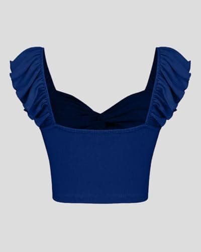 Captain Shah Trendy Crop Top for Women's Solid Ruffle Sleeveless Stylish Knotted Front, Soft high Stretch Cotton Fabric, Summer Casual 3