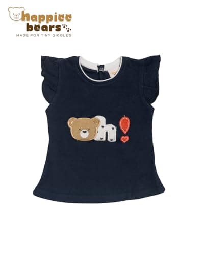 Happiee Bears Baby Girl Cotton Top & Shorts Set – Summer Outfit for 18–24 Months | Infant & Toddler Girl Dress Combo | Soft Pure Cotton Clothes | Made in India (SG144) Navy Blue 4