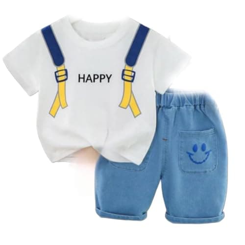 Indhrani Garments Kids Clothes for Boys | Cotton T-shirt and Denim Shorts for Baby Boys | Baby Boy Dress Clothing Set, White 4-5 year