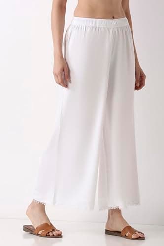 Biba Women White Viscose Rayon Flared Palazzos_3XL 5