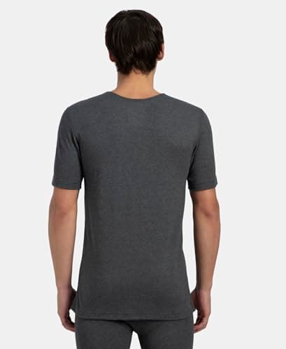 Jockey 2402 Men's Super Combed Cotton Rich Brushed Fabric Half Sleeved Thermal Undershirt with StayWarm Technology_Charcoal Melange_M 3