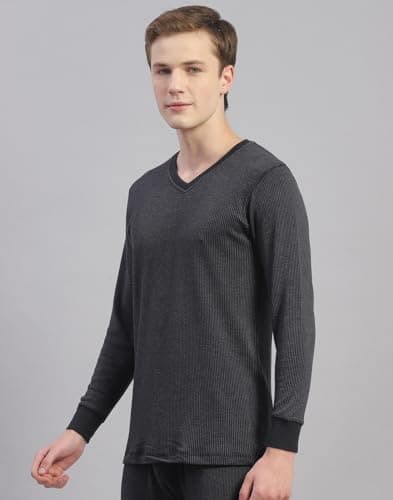 Monte Carlo Mens Black Solid Cotton Blend V Neck Full Sleeve Thermal Vest (6230BM7BL-0-38) 2