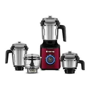 Atomberg Zenova Mixer Grinder | Unique Coarse Mode for Silbatta-like Texture | Intelligent BLDC Motor | Safety Features | 4 Jars including Chopper | Hands-Free Operation | Red Wine