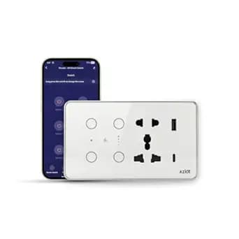 AZIOT Smart Premium Toughened Glass Touch Switch Panel | Elevate 4 Module (2 Switch + Fan + Socket) | WiFi + BLE | No Hub Required | Compatible with Alexa, Google Assistant & Siri | White