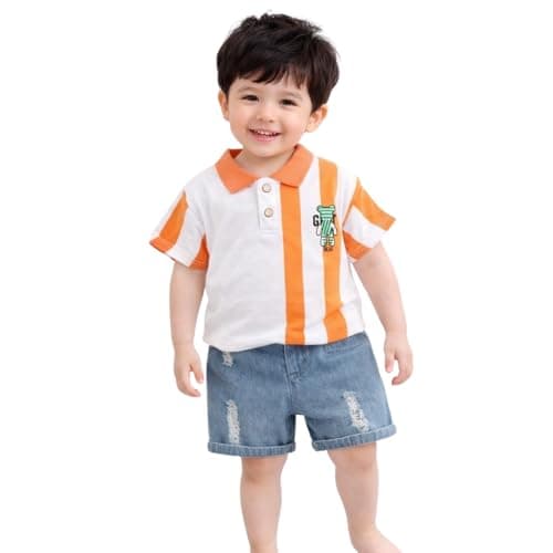 Stylish Cotton Kids Clothes for Boys Set with Printed T-Shirt and Shorts | Comfortable Baby Boy Dress | Soft Kids Dress Boy Outfit for Playtime, Outings & Summer Comfort (Orange, 5-6 year)