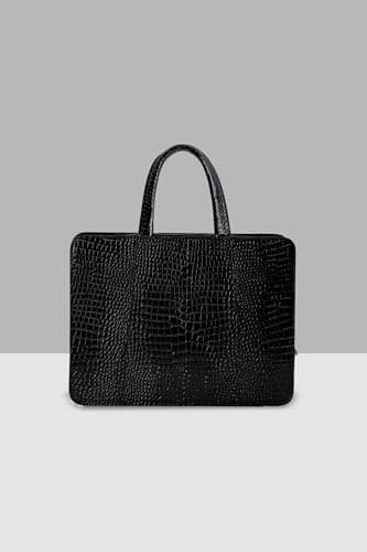 akinna Verona Signature Business Bag – Glossy Croc Finish with Laptop Compartment, Midnight Black 4