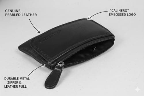 Calfnero Genuine Leather Key Case Multi use Key and Coin Wallet with Zip and Flap Pocket-Black Leather Key Case (Black) 4
