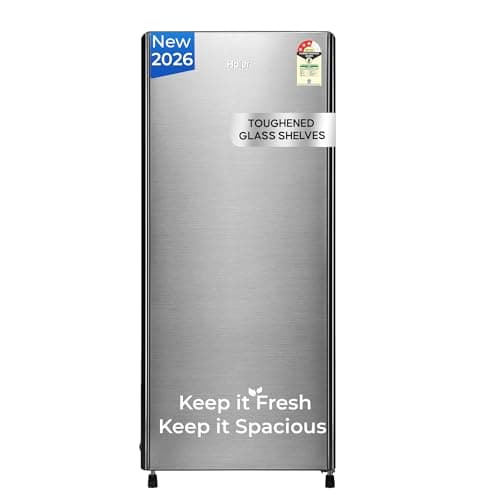 Haier 190L 3 Star Direct Cool Single Door Refrigerator | Toughened Glass Shelves | Fast Ice Making in Just 60 minutes | Large Veg Box| Easy Clean Back (HED-203TDSA-N, Brushline Silver)
