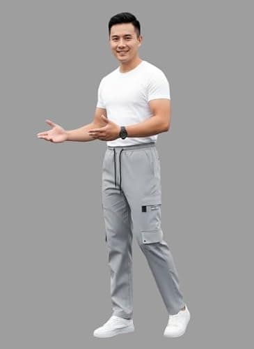 Men’s Spandex Cargo Jogger Pants – Stretchable Track Pants with Multi-Pockets for Casual Wear Color Grey Size 34 3