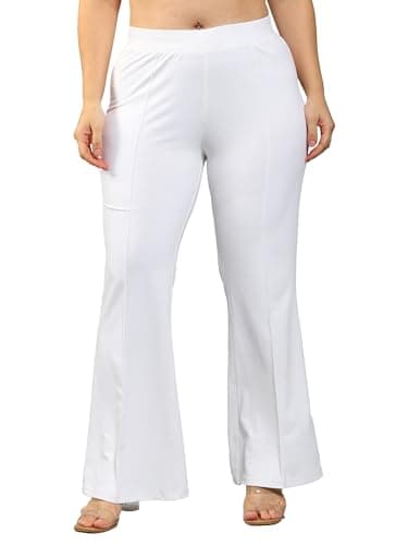 Plus Size Bell Bottom Lightweight Trouser for Women | Boot Cut Pants for Office Wear White