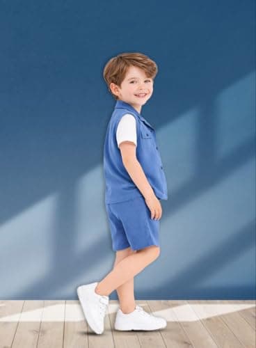 3BROS Kids Cotton Shirt Shorts Set for Boys Kids Clothing/Boys Clothing Set (Party/Festive) Wear (Royal Blue, 7-8 Years) 2
