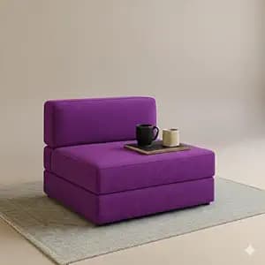 PUM PUM 2-Seater Sofa Cum Bed | EPE Foam Foldable Couch with Velvet Fabric & Washable Cover | Convertible Sofa Bed for Home, Living Room & Office Guests | 3 x 6 Ft (Purple)