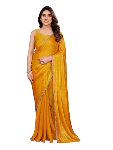 ROOP SUNDARI SAREES Women's Soft Fandy Silk Saree With Hand Work Lace Boarder & Comes With Unstitched Blouse Piece-Mustard_Yellow_Gold