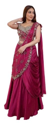 CLASSY FASHION HUB Women's And GirlsCrep silk, with sequin embroidery and tassels at the front Fully Stiched Dhoti Choli Crep Silk Shrug Sequins Tassels With Dupatta indo western Pink
