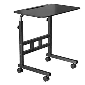 Amazon Basics Adjustable Height Wooden Table with Wheels | Portable Multipurpose Table | Smooth Rolling Wheels | Perfect Posture Adjustment | Trolly Laptop Table (Black)