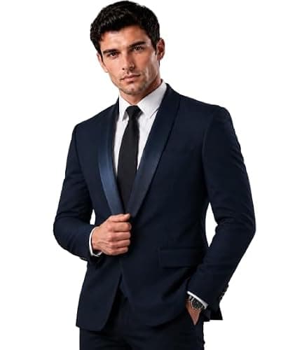 SOGNARE Men's Premium Tuxedo Blazer Coat - Navy | Slim Fit & Fully Lined | Shawl Collar & Flap Pocket | Suitable for All Occasions - 38