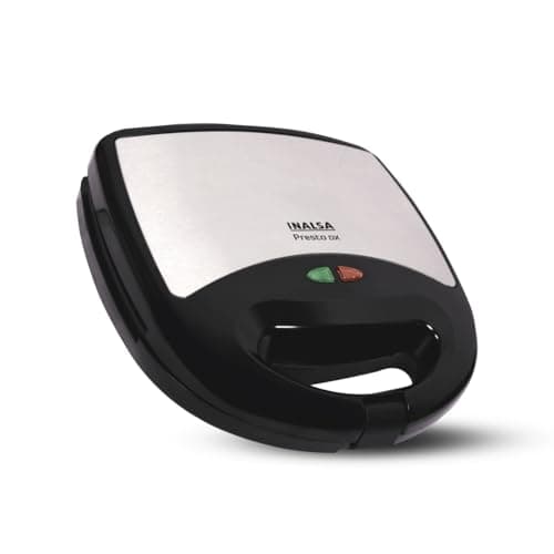 INALSA Grill Toaster with SS Cover On Top Cover|Over Heat Protection|Vertical Storage|Easy Locking|Non Stick Coated Heating Plates (Presto DX),800 Watts,Black