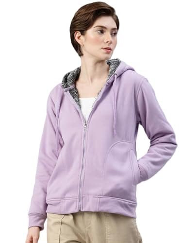 ADBUCKS Winter Wear Short Length Jacket Inside Full Black & White Fur & Made By Rich Cotton Fabric With Hoodies For Womens (M, Lavender)
